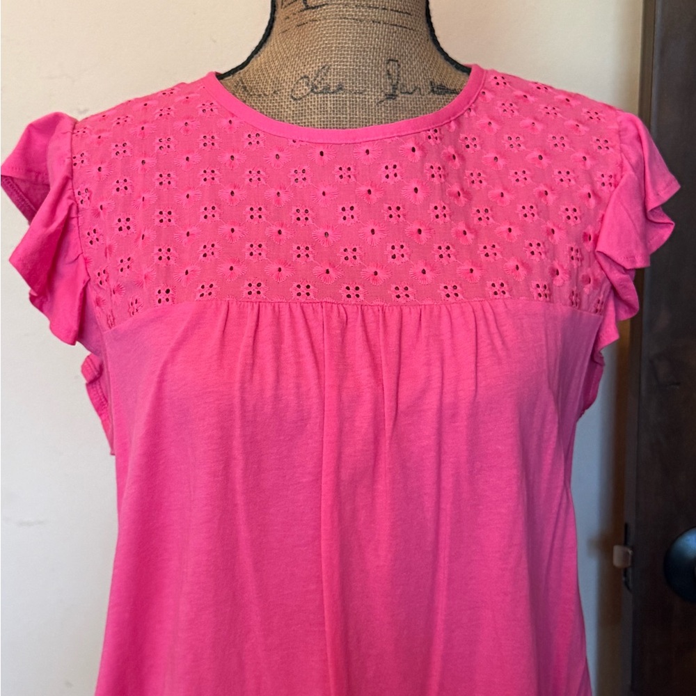 LOFT Fuchsia Eyelet Ruffle Blouse
